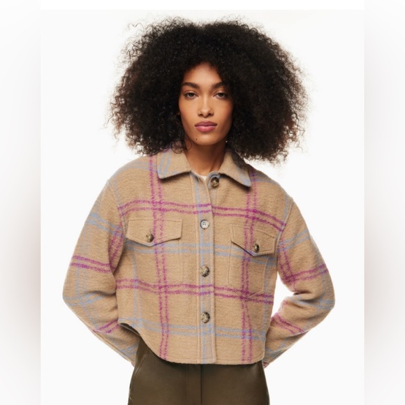 Aritzia Jackets & Blazers - Aritzia M Wilfred Shacket Ganna Beige Pink Cropped Shirt Jacket Women’s 8-10